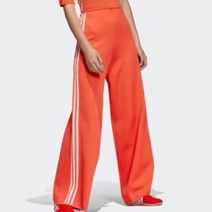 ADIDAS WIDE LEG SUPER SOFT TRACK PANT IN RED